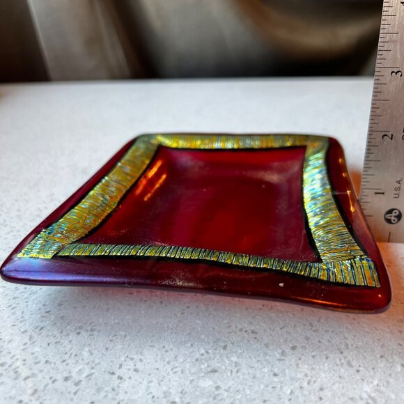 Handcrafted Dichroic Glass Dish With Gold Accents By Cindy Stalnaker of Laguna - Picture 3 of 8
